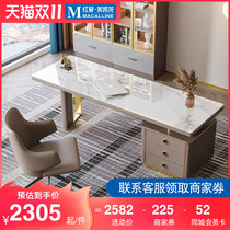 About Mengqian young luxury Rock board desk modern Italian minimalist computer desk high-end office table and chair simple study