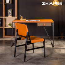 Zhiai furniture Italian light luxury minimalist study desk leather surface modern simple leather desk home computer desk
