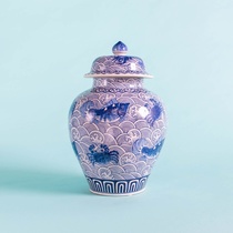 GERODI Chinese creative blue and white ceramic bottle general jar with lid porcelain storage jar handicraft ornaments