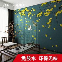 Tianyang JCC Chinese ginkgo bird micro spray mural office study entrance wall cloth custom environmental protection glue-free moisture-proof