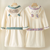 Water absorbent quick-drying childrens bathrobe autumn and winter baby hooded bathrobe boy girl thick coral velvet robe
