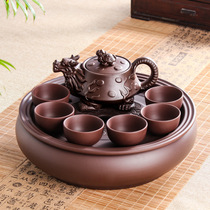 Purple sand Kung Fu tea set now household simple round tea tray tea set Chaoshan Ceramic Teapot teacup
