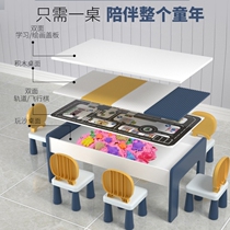Multifunctional liftable children's building block table with chairs toys eating drawing board storage learning table particles