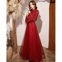 Toast Bride 2021 new little man temperament wine red wedding dress pregnant women evening dress dress