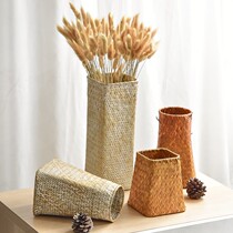 Straw Woven vase flower arrangement flower bucket Japanese handmade Nordic bamboo woven rattan flower basket vase basket basket dried flower Rattan