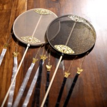 Long handle Group fan Palace fan gilding solid color Tang style ancient style Hanfu props handmade red double-sided finished dancing