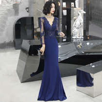 Banquet evening dress skirt female 2021 new temperament elegant fish tail long section socialite noble host high-end atmosphere