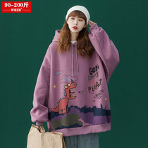 Fat mm cartoon sweater women loose hip hop Tide brand bf lazy wind hooded coat ins tide big size womens autumn and winter