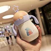 Baby thermos cup with gravity ball straw cup Dual-use baby out childrens water cup small capacity learning drinking cup cute