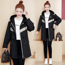 Pregnant women coat spring and autumn belly large size loose hooded long windbreaker Korean version of casual pregnant women autumn coat