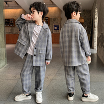 Boy suit suit autumn handsome loose plaid suit children autumn 6 years old 9 spring and autumn fashion men 2021