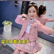 Girls Academy Style Set Spring and Autumn Dress College Style 4-7-year-old girl foreign style suit shirt dress three-piece set