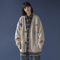 Cardigan coat womens knitted sweater gentle spring and autumn thin loose wear Joker ins port style retro lazy wind