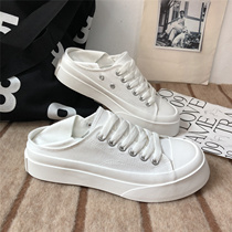 Thick-soled canvas shoes womens 2021 spring and summer new muffin a pedal ins wild casual big head white shoes tide