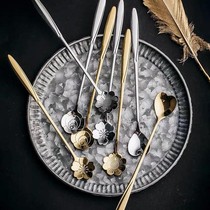 Net red cherry blossom small spoon creative cute stainless steel long handle spoon Japanese coffee mixing spoon ice cream dessert spoon