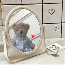 Korean style chic Girl heart European simple Dormitory desktop makeup mirror handle double-sided princess mirror beauty dressing mirror