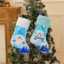 Creative new Christmas stockings with lights blue Old Man snowman glowing candy bag Christmas Shu decorative gift socks