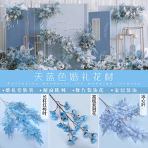 New sky blue wedding road guide flower row light blue wedding silk flower stage landscape decoration fake flower material