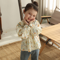 Retro girl shirt pure cotton baby crushed flower long sleeve blouse for children casual shirt turnover T-shirt foreign air 100 lap