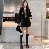 Star Qianfei autumn loose Hepburn wind black suit woolen jacket womens suit British Korean version thin tide winter