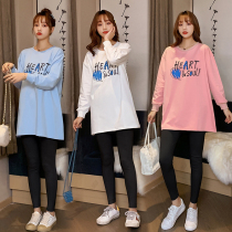 Pregnant women spring and autumn T-shirt thin fashion 2021 new spring loose long-sleeved top medium-length dress suit