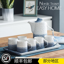 High-end Ceramic Cold Water Jug Water Cup Suit Home Living Room Water Teacup Tea Cup Teapot Gradient for guests Drink Drink