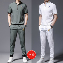 Sports suit mens summer trend wild set with handsome casual fashion short-sleeved two-piece set of light luxury clothes