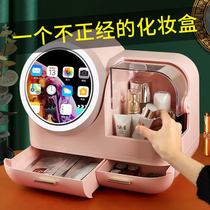 Desktop LED makeup mirror with lamp large desktop student dressing light storage box integrated bedroom household female