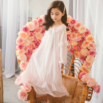 Girls long sleeved nightdresses Spring and Autumn Childrens Princess Zhongdabi Little Girl Long Cotton Court Pajamas Autumn