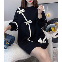 Black elegant temperament straight tube loose sweater dress European station 2021 autumn womens new European tide