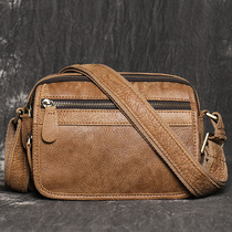 Hong Kong Chao brand new mens vintage leather shoulder bag womens frostsand cross body small square bag large capacity ipad bag