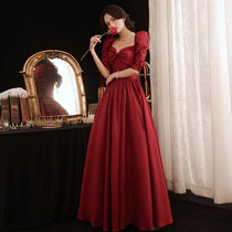 Wine red toast bride 2021 new winter niche temperament engagement back door dress female Thank you banquet winter