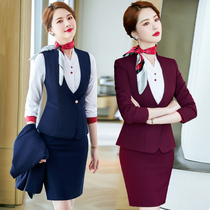 Hotel front desk reception overalls female autumn and winter high-end professional vest set beautician overalls stewardess uniforms
