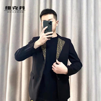 European station letters spring embroidery couple British suit College wind Jacquard solid color small suit mens business jacket