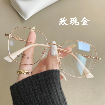 Gold silk polygon myopia glasses frame women can be equipped with lens power retro round face Korean fashion mens eye frame