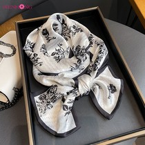 Spring 100 hitch elegant floral emulated silk scarlet female strip decorated shirt collar towels with strap floating with neck and neck scarves