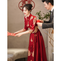 Toast service bride Chinese style 2021 new autumn winter wedding beautiful clothes red dress women winter long sleeve cheongsam winter