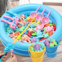 Childrens magnetic Fishing toy pool Household baby plastic fishing fish Luminous fish set Little boy girl 12-3 years old