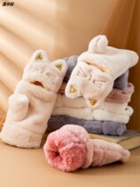 Riding cold-proof gloves female winter cartoon plus velvet thickened warm cute fashion student furry Japanese half finger