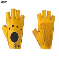Half finger black yellow male fitness riding wear-resistant retro locomotive motorcycle driving sports gloves