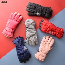 Ski gloves women Waterproof warm men winter plus velvet thickened five fingers outdoor play snow cold riding