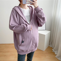 2021 autumn new pullover hooded pregnant women sweater coat loose size coat spring and autumn Korean cardigan jacket