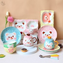 Cute Staying Cute Creative Little Bear Ceramic Cutlery Series Glazed Coloring Children Bowls Disc Personality Hand-painted Solid styling