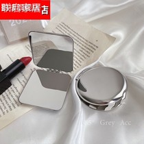 Ins wind stainless steel double-sided small mirror female hand-held portable folding dormitory portable flip cosmetic mirror