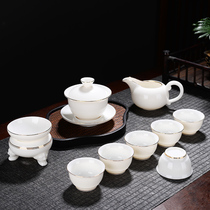  Dehua white porcelain sheep fat jade high-end Kung Fu tea set Teacup set Home office living room simple tea maker