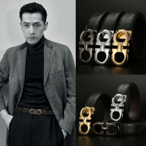 Men Belt Genuine Leather Fall Letters Fashion Embossing Belt Korean version Trend personality In youth smooth buckle pants strap