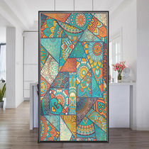 Glass sticker living room balcony bathroom sliding door transparent opaque retro decorative pattern window film anti-light