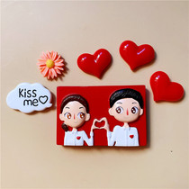 Personality creative wedding wedding wedding resin refrigerator sticker cartoon wedding registration certificate photo magnet red magnet