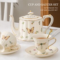 Eurostyle Insect Pattern Ceramic Coffee Cup Disc Suit With Spoon Retro English-style Afternoon Tea Cup Jug Delicately Dish Bowl
