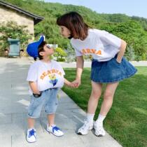 Three summer children left West 2021 short sleeve new cotton one home improvement T-shirt mother child parent child